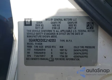 2012 Buick Enclave Leather из США, поврежденный, VIN 5GAKRCED0CJ142053